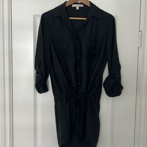 Banana Republic Heritage 100% Silk Shirt Black Cinched Waist Dress